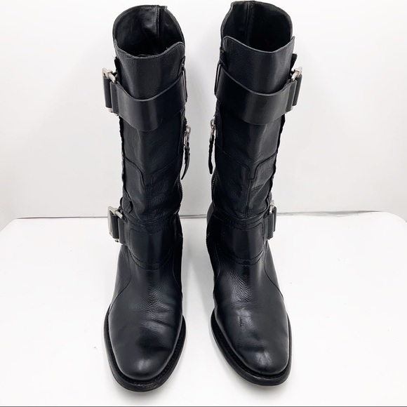 {Vera Wang Lavender} Black Leather Moto Boots - Picture 6 of 16